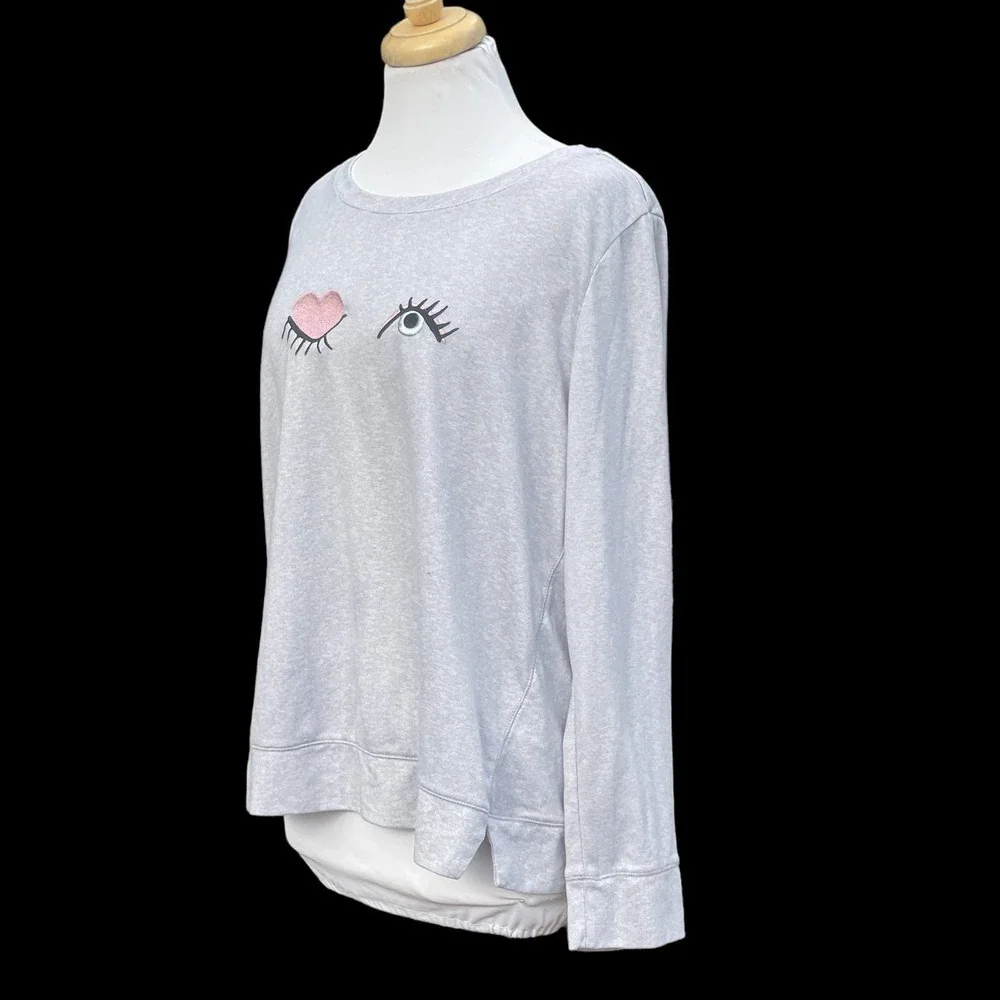 Kate Spade Sleepwear Wink Eye Gray Soft Knit Pajama Lounge Sleep Long Sleeve Top
